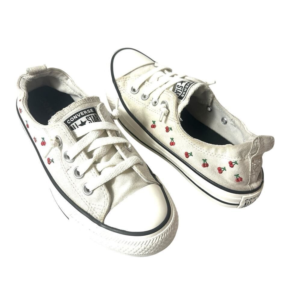 Converse Women's Size 6 Stretch Back Embroidered Cherries Canvas Slip On Sneaker